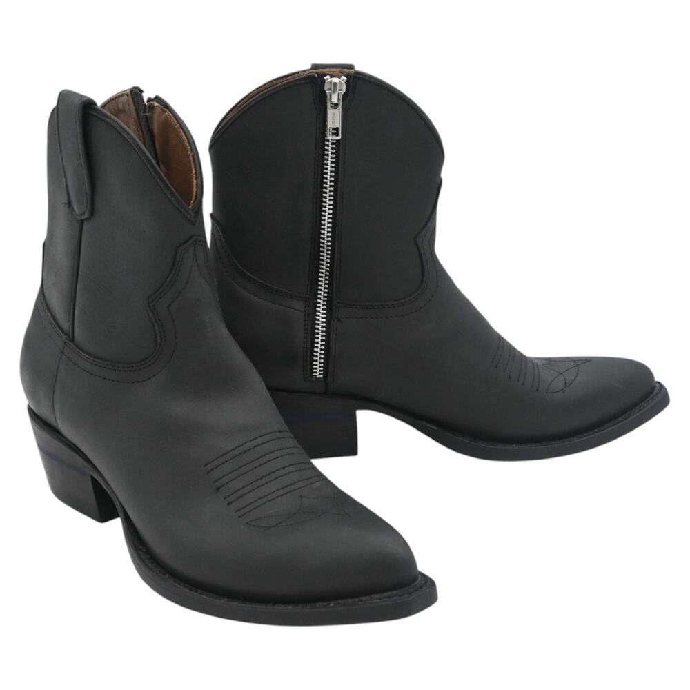 Alvies The Rainey Black Leather Ankle Zip-Up Western Booties Size 8 B